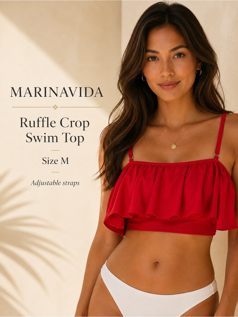 Marinavida Red Ruffle Crop Swim Top Size M
